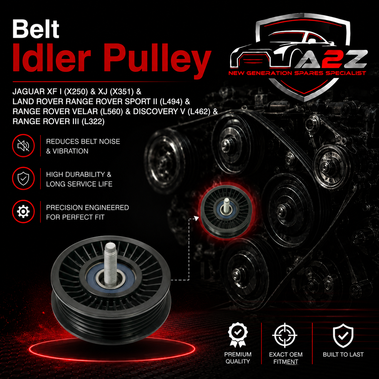 Belt Idler Pulley 4R8Q19A216AC Compatible with JAGUAR XF I (X250) & XJ (X351) & LAND ROVER RANGE ROVER SPORT II (L494) & RANGE ROVER VELAR (L560) & DISCOVERY V (L462) & RANGE ROVER III (L322)