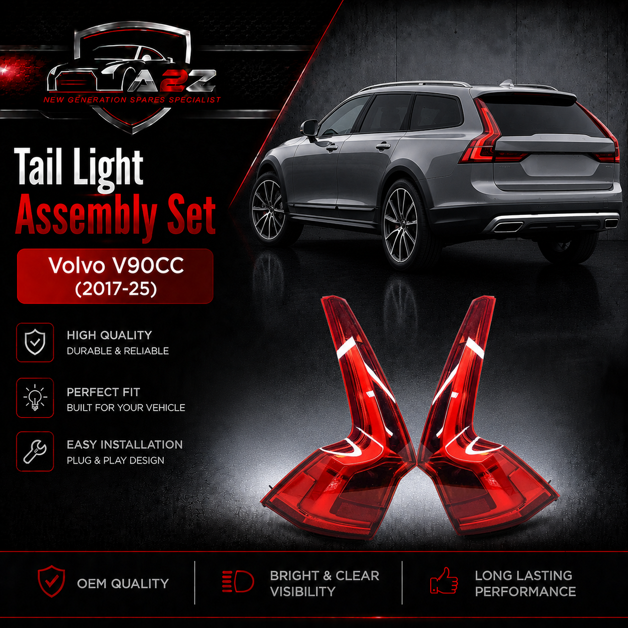 Taillight Assembly Set Left 32293876 & Right 32293877 Compatible With Volvo V90CC (2017-25)