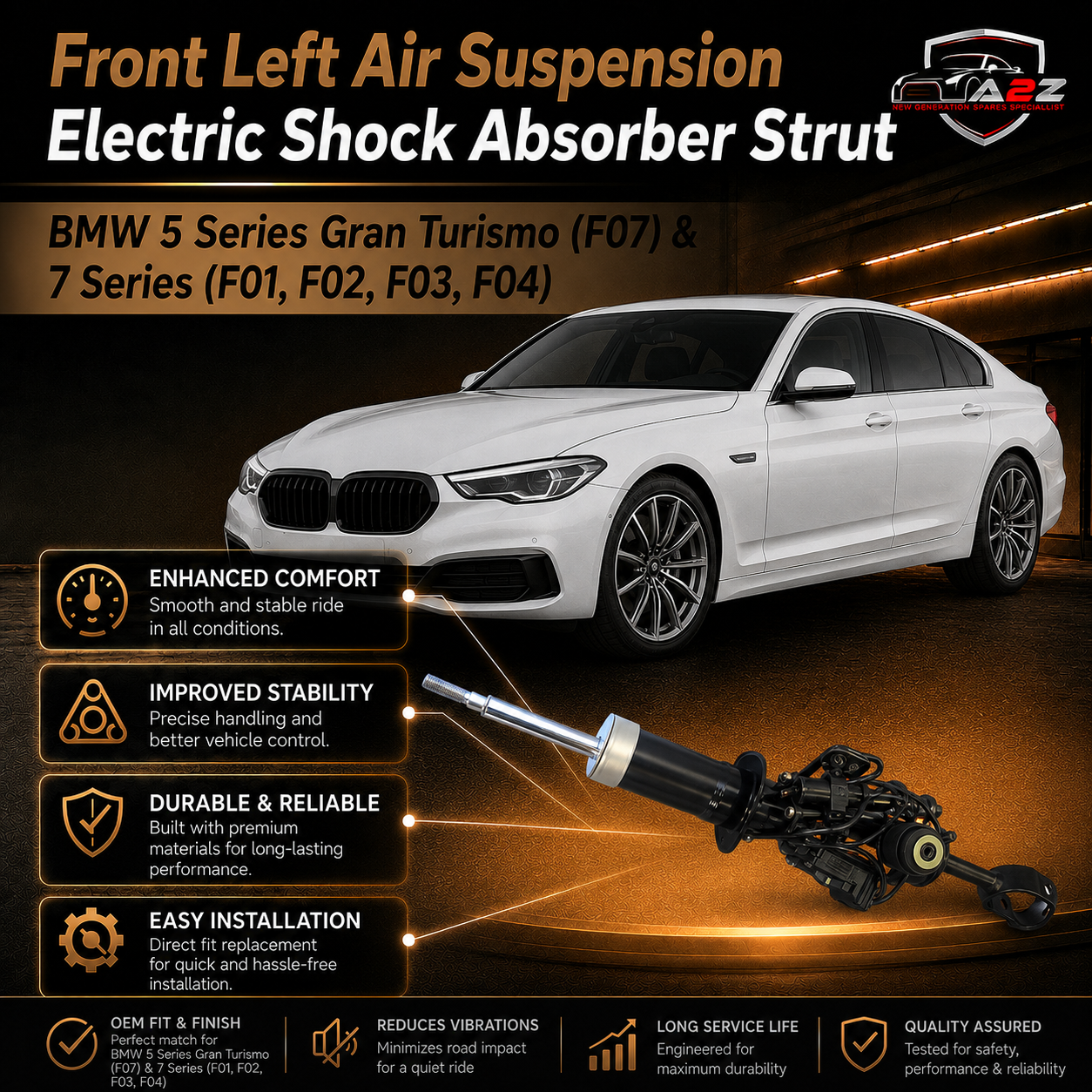 Front Left Air Suspension Electric Shock Absorber Strut 37116796925 37116794135 37116791671 37114064271 Compatible With BMW 5 Series Gran Turismo (F07) & 7 Series (F01, F02, F03, F04)