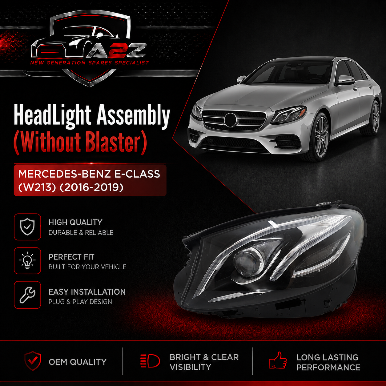 Headlight Headlamp Left A2139064504& Right A2139064604 (Without Blaster) Compatible With MERCEDES-BENZ E-CLASS (W213) (2016-2019)