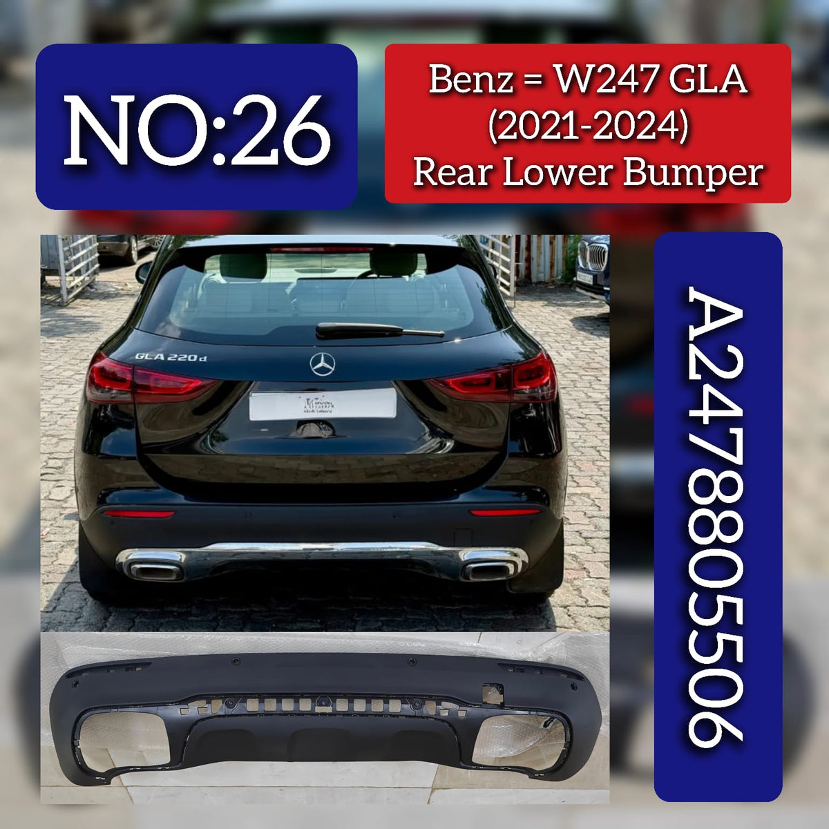 Rear Lower Bumper 2478805506 Compatible With Mercedes Benz W247 GLA (2021-2024) Tag No.26