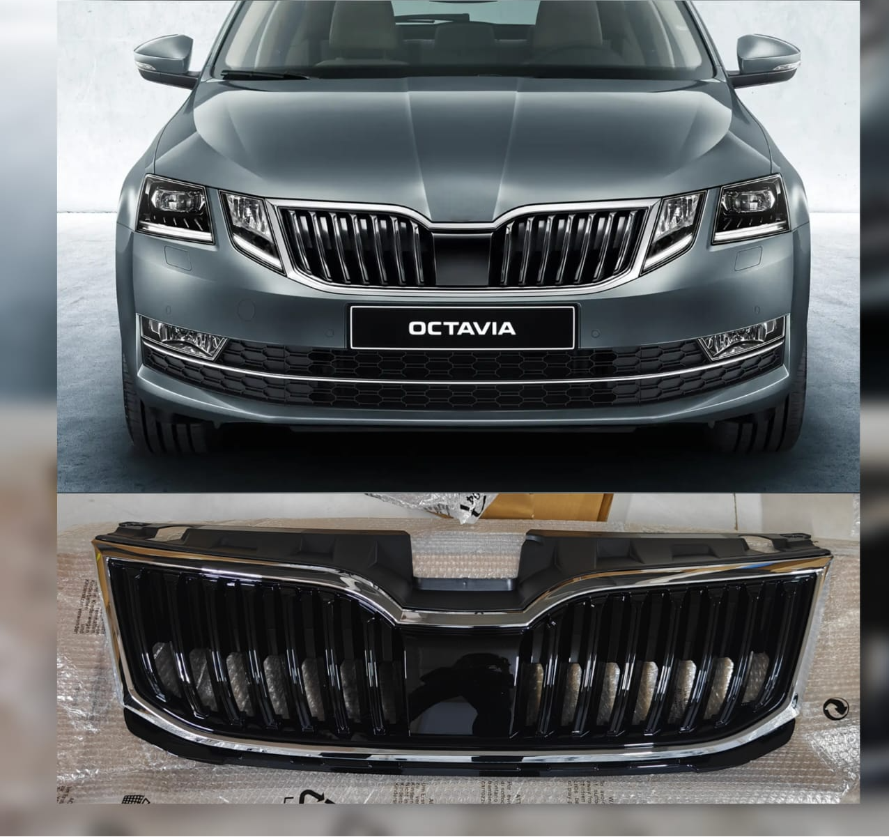 Outer Chrome Show Grill Without Camera Hole 5E0853653C041 5E0853761C2ZZ 5E0853343 Compatible With Skoda Octavia (2017-2020) Tag No.82