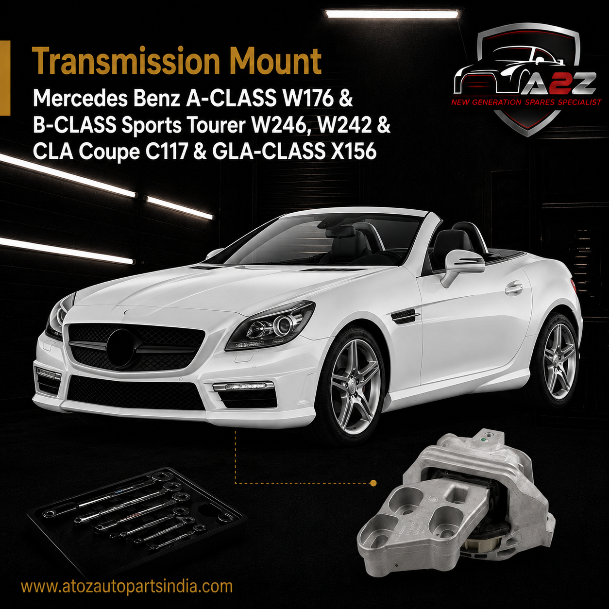 Transmission Mount 2462400617 Compatible With Mercedes Benz A-CLASS W176 & B-CLASS Sports Tourer W246, W242 & CLA Coupe C117 & GLA-CLASS X156