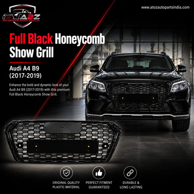 RS4 Full Black Honeycomb Show Gril Compatible With Audi A4 B9(2017-19) RS4 Black Chrome Tag 25