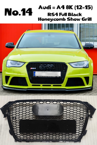 RS4 Full Black Honeycomb Show Grill Compatible With Audi A4 B8 Facelift (2013-16) Tag No.14