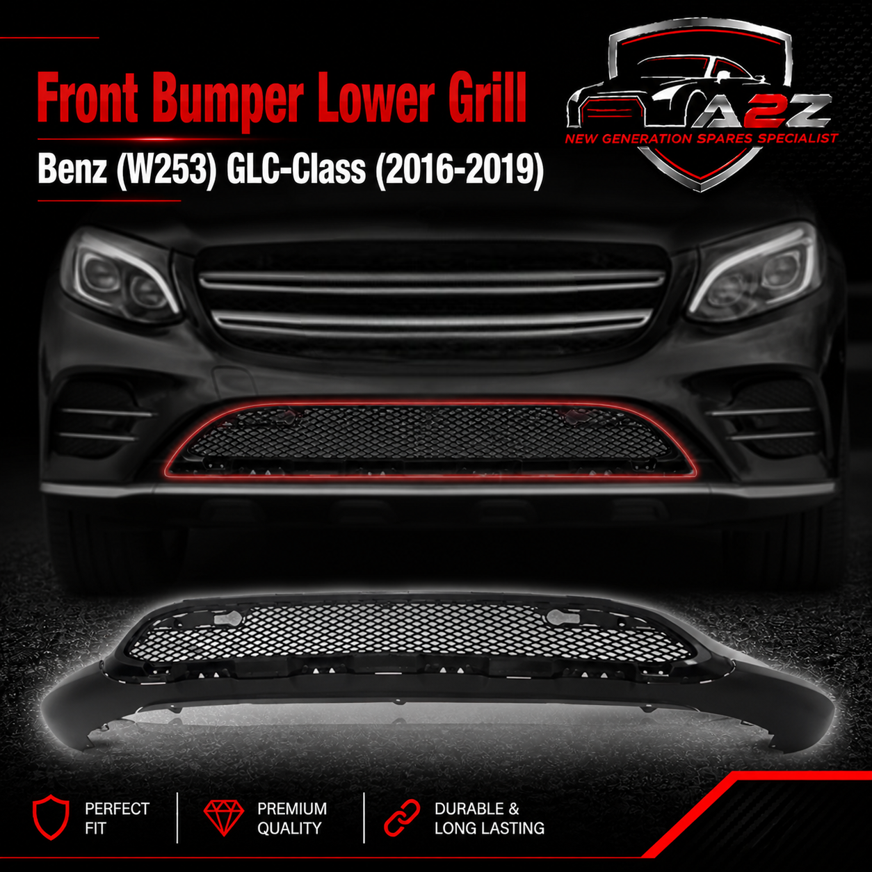 Front Bumper Lower Grill A2538850565 2538850565 Compatible With Mercedes Benz (W253) GLC-Class (2016-2019) Tag No.318