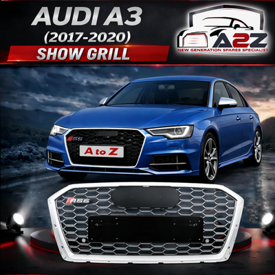 Show Grill Compatible With Audi A3(2017-2020) RS3 Silver Chrome (2 Lines) Tag No.97