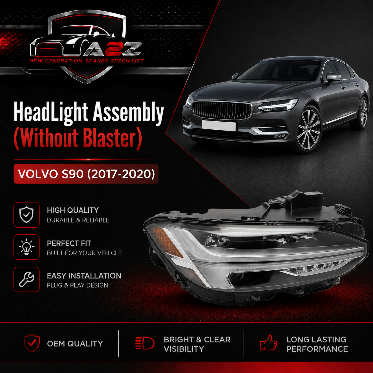 Headlight Headlamp Left 31434662 & Right 31434663 (Without Blaster) Compatible With VOLVO S90 (2017-2020)