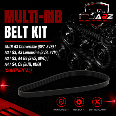 Multi RIB Belt Kit 6PK1005K1 Compatible With AUDI A3 Convertible (8V7, 8VE) | A3 / S3, A3 Limousine (8VS, 8VM) | A3 / S3, A4 B9 (8W2, 8WC) | A4 / S4, Q3 (8UB, 8UG) (CONTINENTAL)