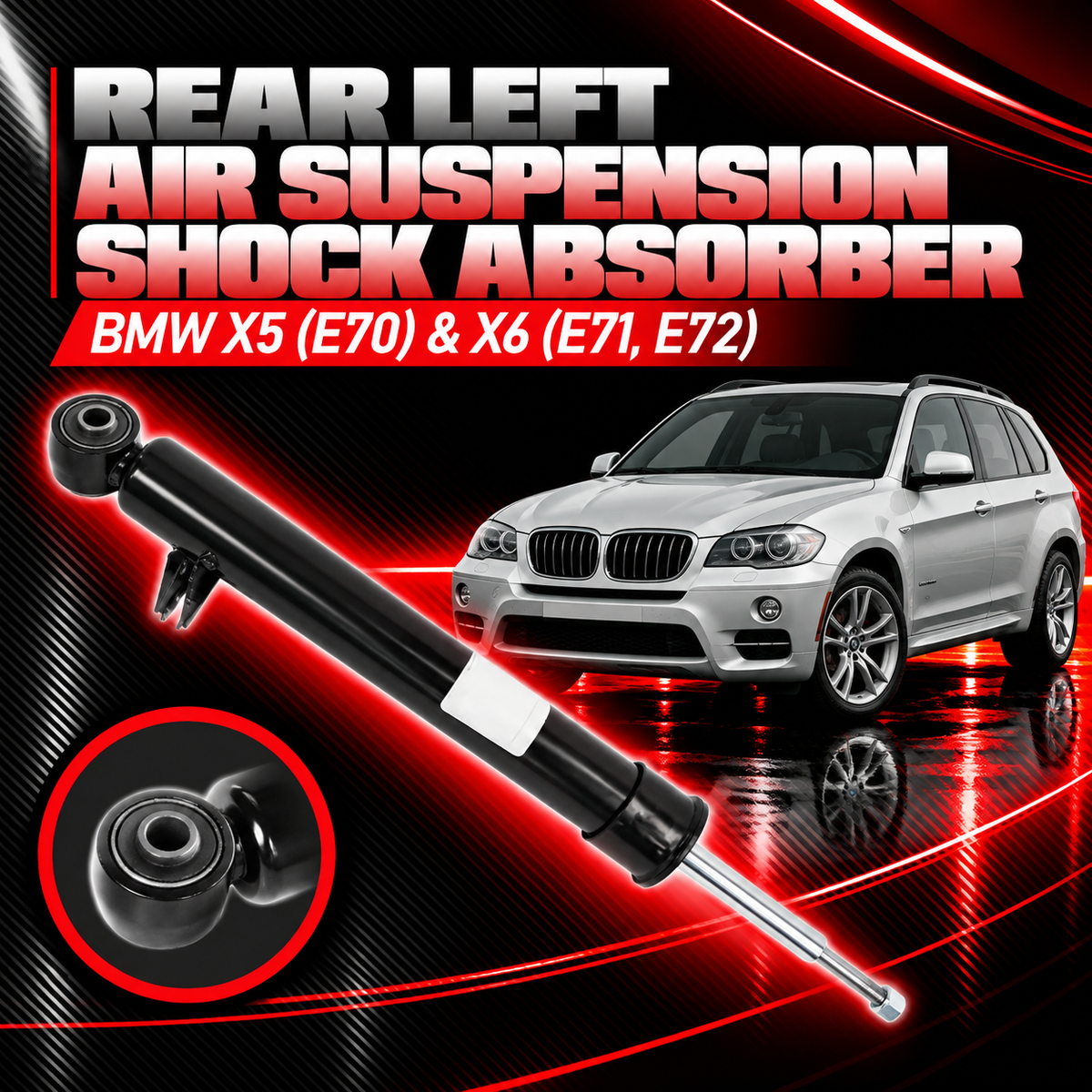 Rear Left Air Suspension Shock Absorber (14 Inch) 33526781325 33526781925 Compatible With BMW X5 (E70) & X6 (E71, E72) (1PCS)