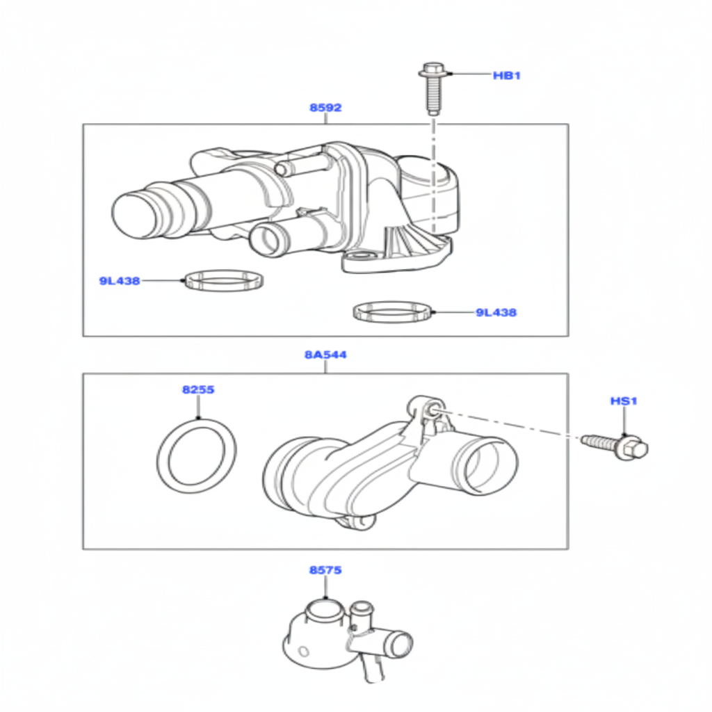 Elbow (Thermostat) LR073372 4H2Q8592BF 1331447 1357091 For JAGUAR XF I X250, XJ X351 & LAND ROVER RANGE ROVER SPORT I L320 Tag-E-113