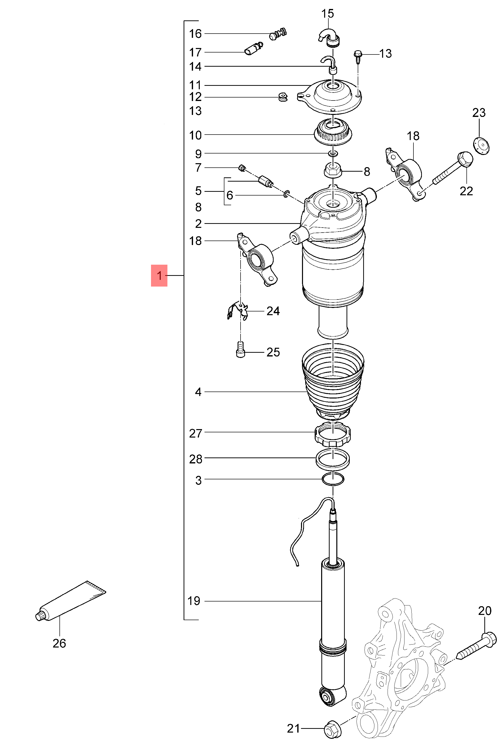 Rear Left Air Suspension Shock Absorber Strut  95835801950 95835801940 95835801941 95835801942 95835801951 Compatible With PORSCHE CAYENNE (92A) & VW TOUAREG (7P5, 7P6)