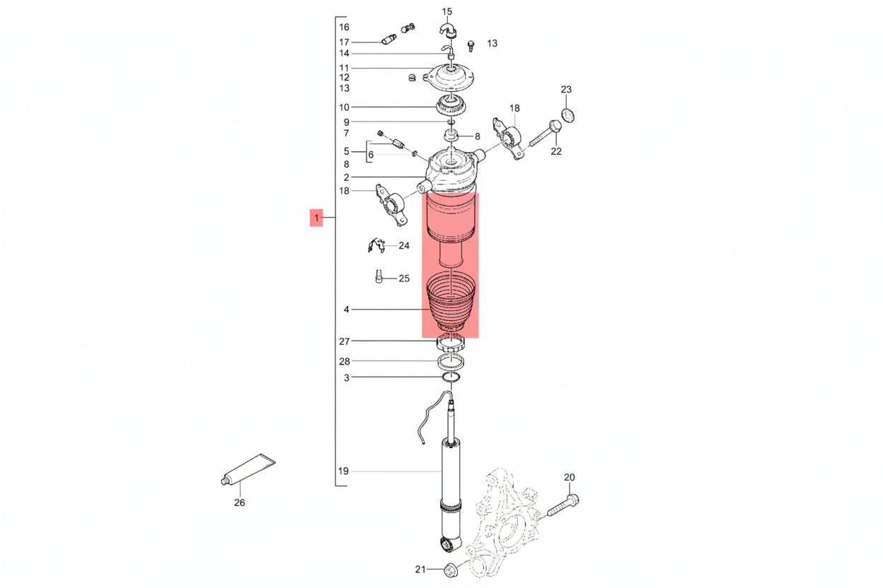 Rear Left Air Suspension Shock Absorber Strut  95835801950 95835801940 95835801941 95835801942 95835801951 Compatible With PORSCHE CAYENNE (92A) & VW TOUAREG (7P5, 7P6)