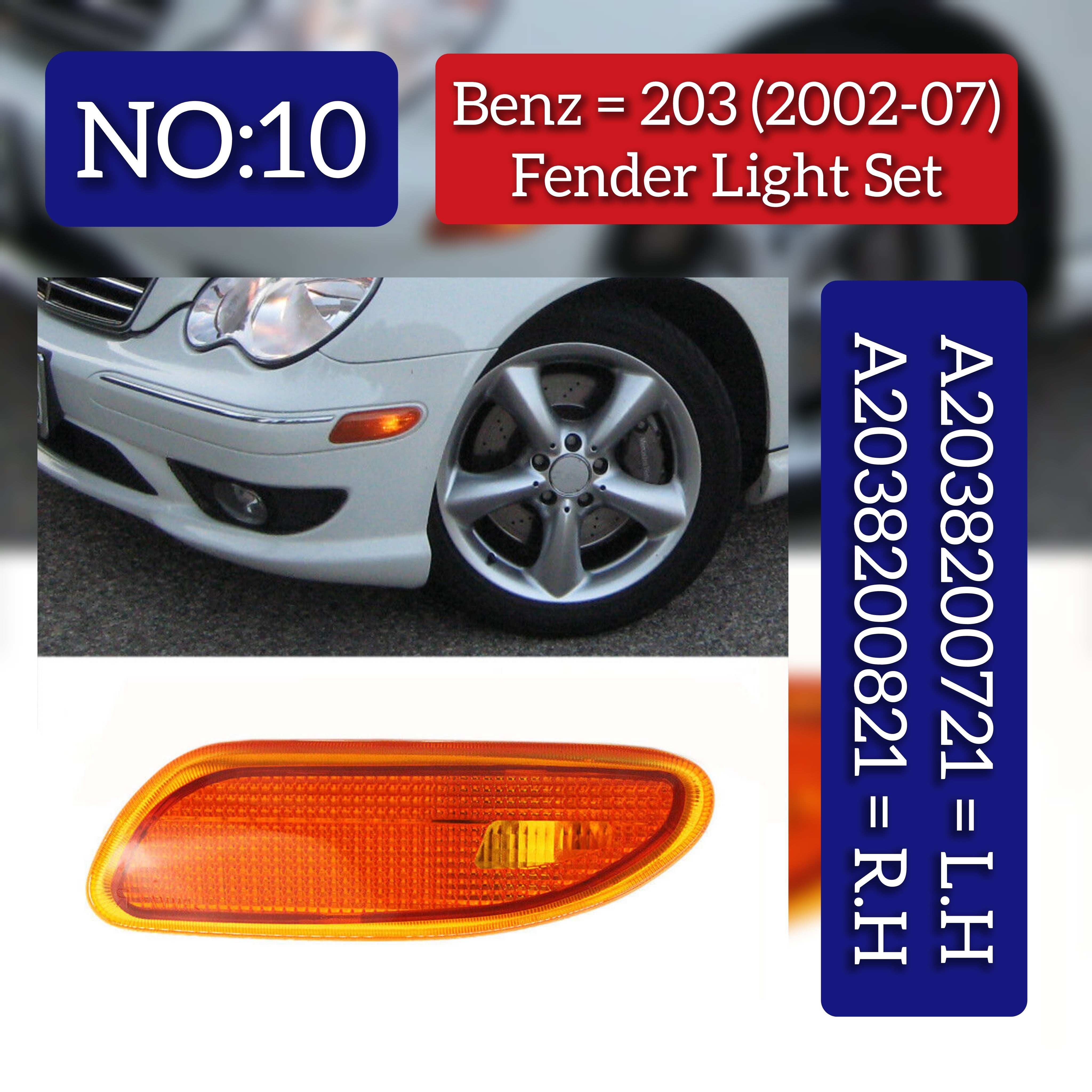 Front Bumper Reflector Left 2038200721 & Right 2038200821 Compatible with Mercedes Benz C-CLASS W203 2002-2007 Tag-FBL-10