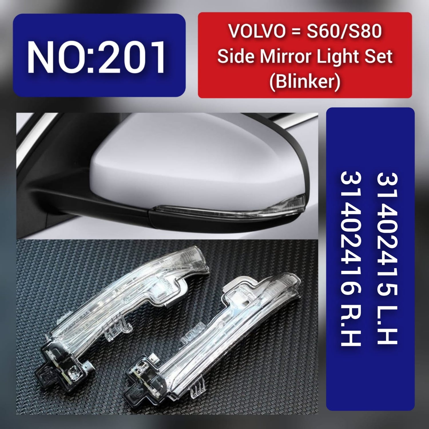 Dynamic Turn Signal LED Mirror Light Left 31402415 & Right 31402416 Compatible with VOLVO S60 S80 V40 Tag-MLV-201