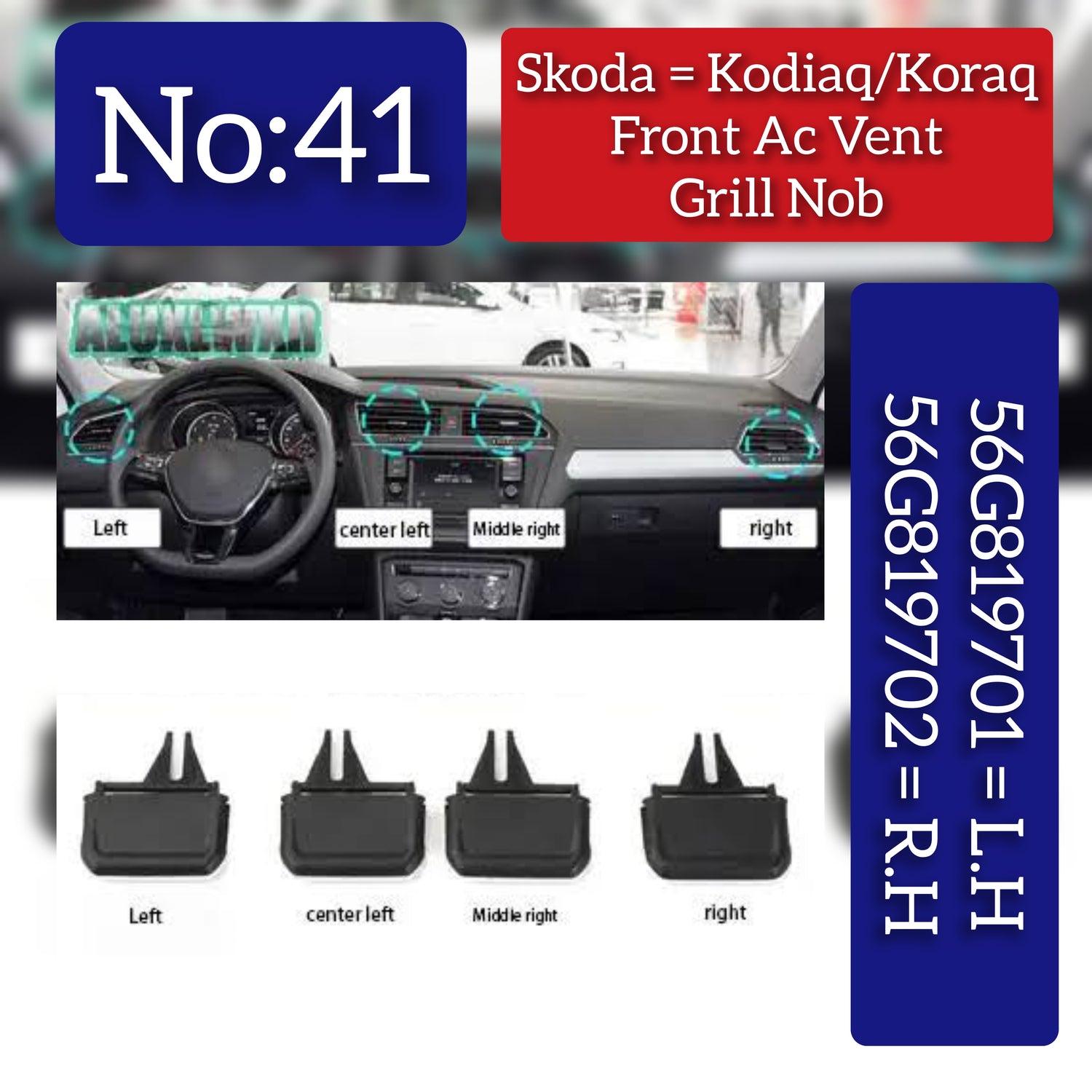Ac Vent Grille Slider Left 56G819701 Right 56G819702 56G819702-1 Compatible With Skoda  Kodiaq  Kushaq