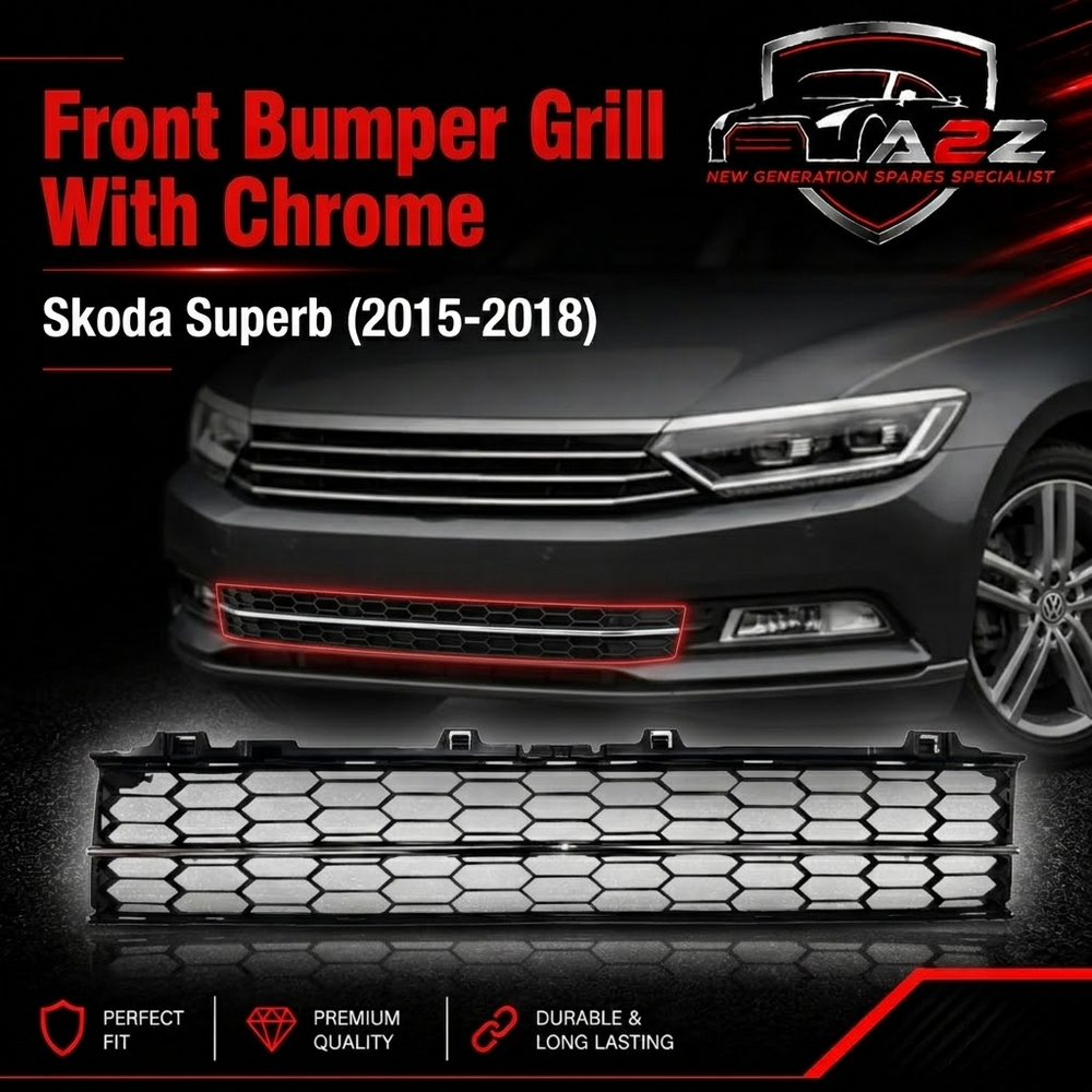 Front Bumper Grill With Chrome 3V0853677 3V0853551A Compatible With Skoda Superb (2015-2018) Tag No.505