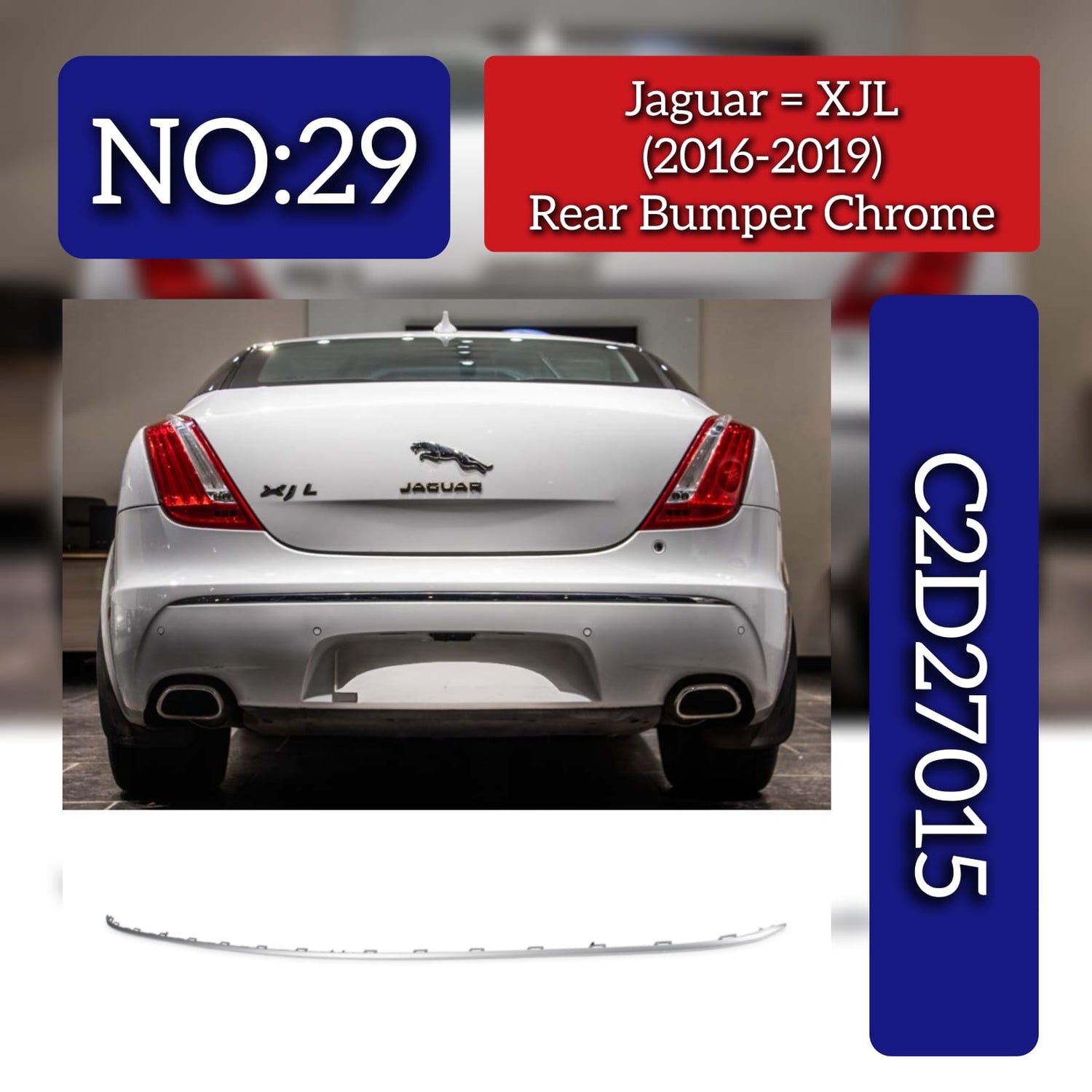 Rear Bumper Chrome C2D27015 Compatible With Jaguar XJL (2016-2019) Tag No.29