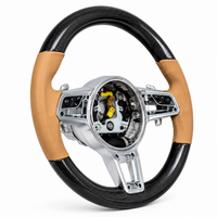 Carbon Fiber & Beige Leather Steering Wheel Compatible With Porsche All Models