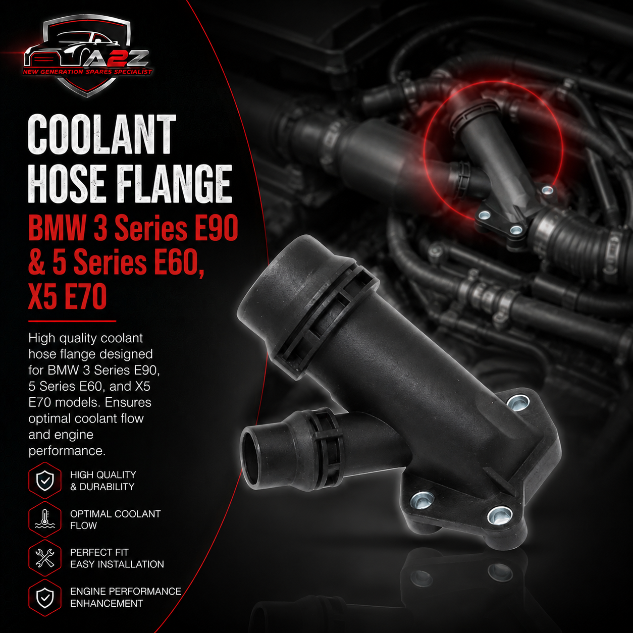 Coolant Hose Flange 11127806196 11122247744 Compatible With BMW 3 Series E90 & 5 Series E60, X5 E70 Tag-E-95