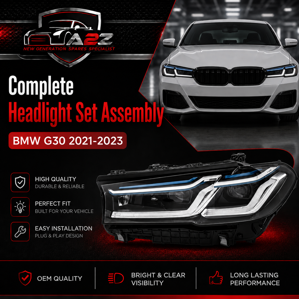 Complete Headlight Assembly Set Left 63119479275 Right 63119479276 Compatible With BMW G30 2021-2023