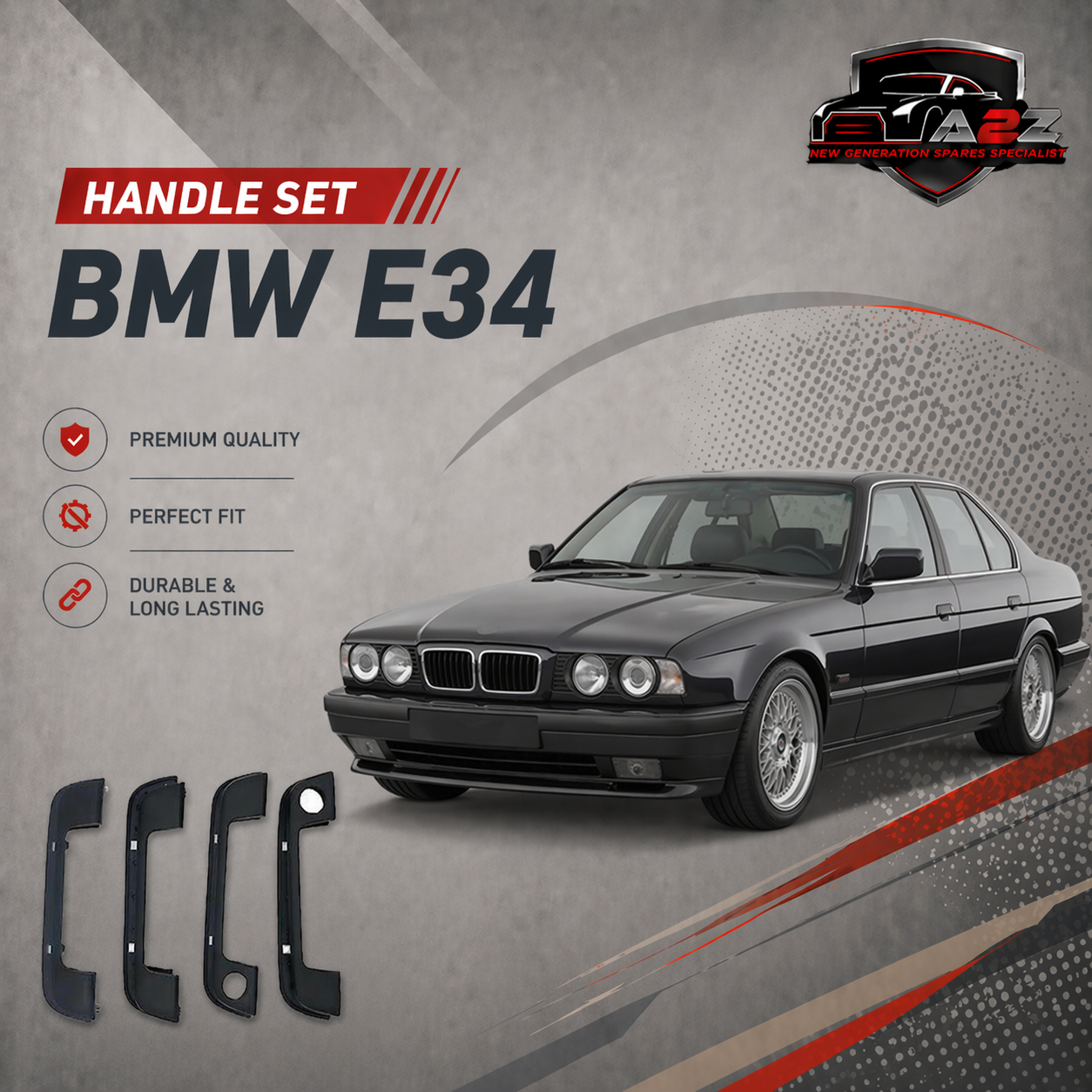 Door Handle Set (Set Of 4) Lift 51218122441 & Right 51218122442 Compatible With BMW  5 Series E34 (1995-98)