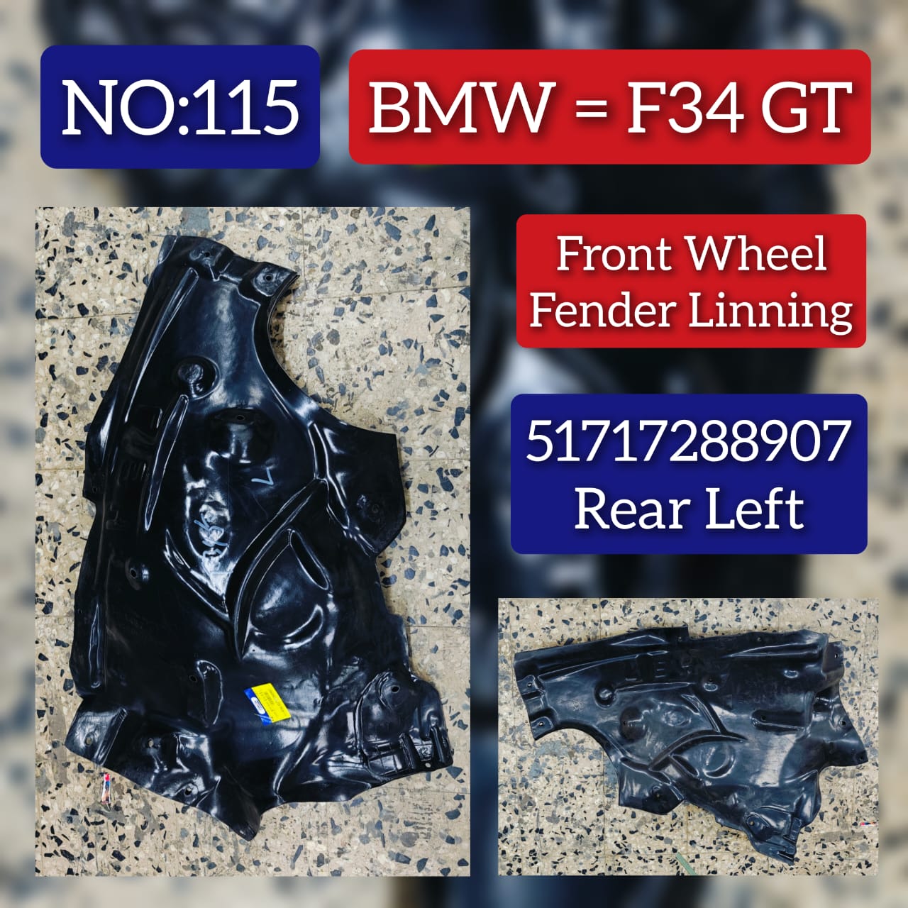 Fender Liners Front Driver Left Side 51717288907 Compatible With BMW 3 Series GT F34 (2014-2018) Tag No.115