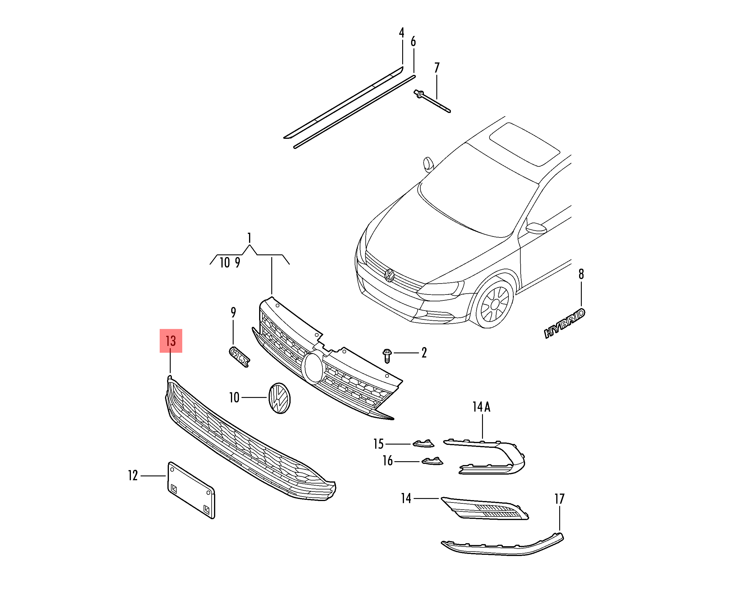 Front Bumper Lower Grill Without Holes 5C6853671P Compatible With Volkswagen  For JETTA Tag No.168