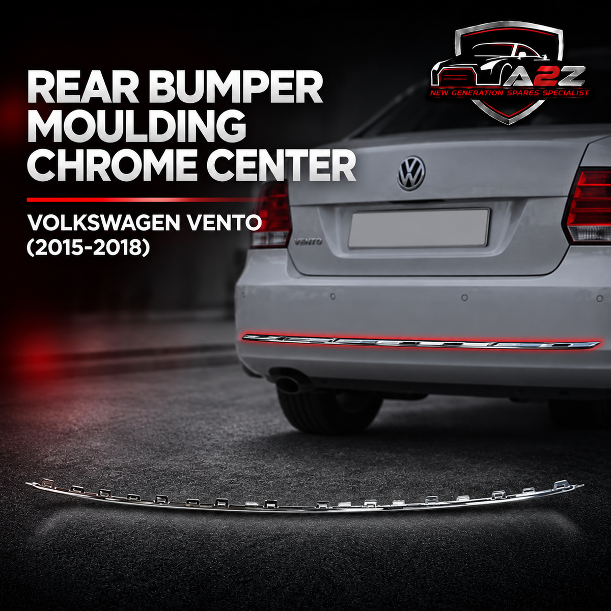 Rear Bumper Moulding Chrome Center 6RF853835A Compatible With VOLKSWAGEN VENTO (2015-2018)
