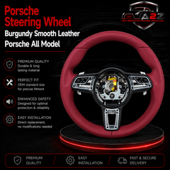 Burgundy Smooth Leather Steering Wheel Compatible With Porsche All Models