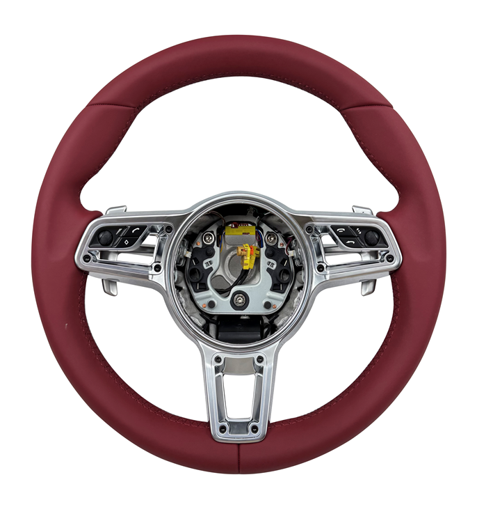 Burgundy Smooth Leather Steering Wheel Compatible With Porsche All Models