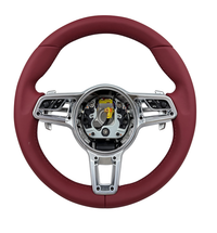 Burgundy Smooth Leather Steering Wheel Compatible With Porsche All Models