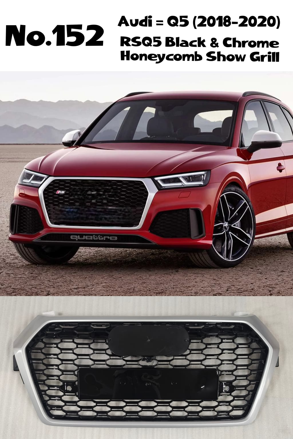 RSQ5 Black And Chrome Honeycomb Show grill Audi Compatible With  Q5 (2018-2020) Tag No.152