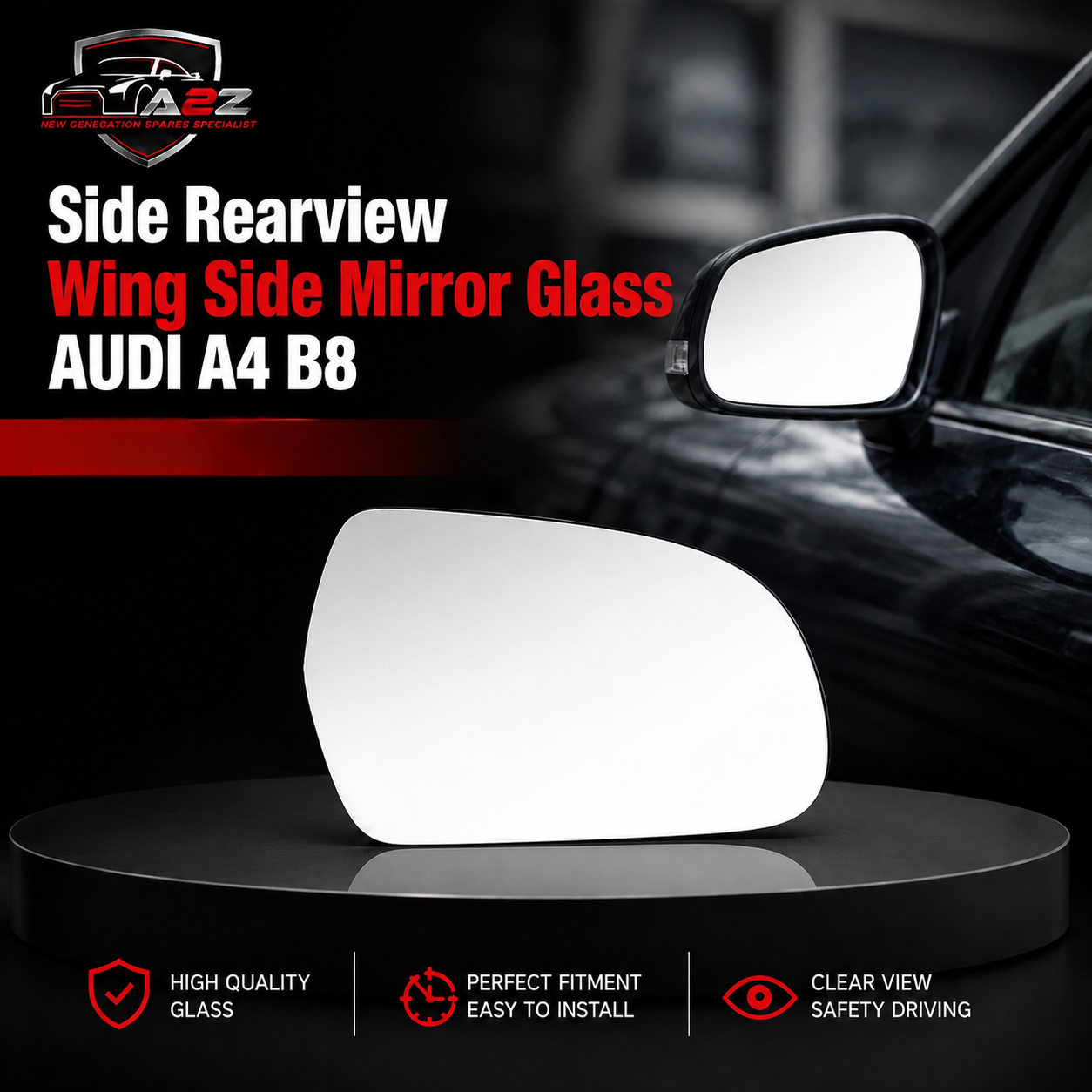 Side Rearview Wing Side Mirror Glass Left 8K0857535D & Right 8K0857536D Compatible With AUDI A4 B8 (8K2) | A4 / S4  & A5 (8T3) | A5 / S5 (2010-2012)