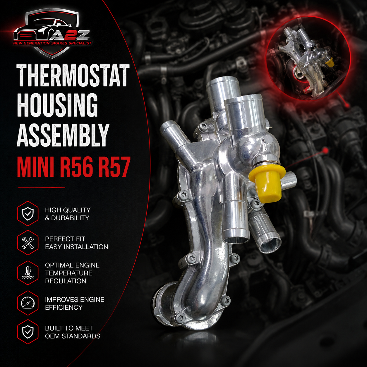 Thermostat Housing Assembly 11537534521AL Aluminium Compatible With MINI R56/R57  Tag-E-97