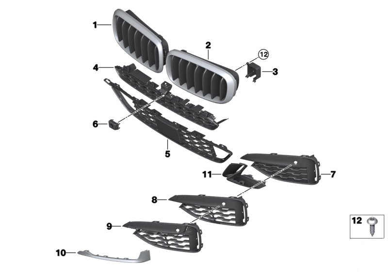 Front Middle Bumper Lower Center Mesh Bezel Grille 51118056521 Compatible With BMW X6 F16 2015-2019 Tag-BG-63