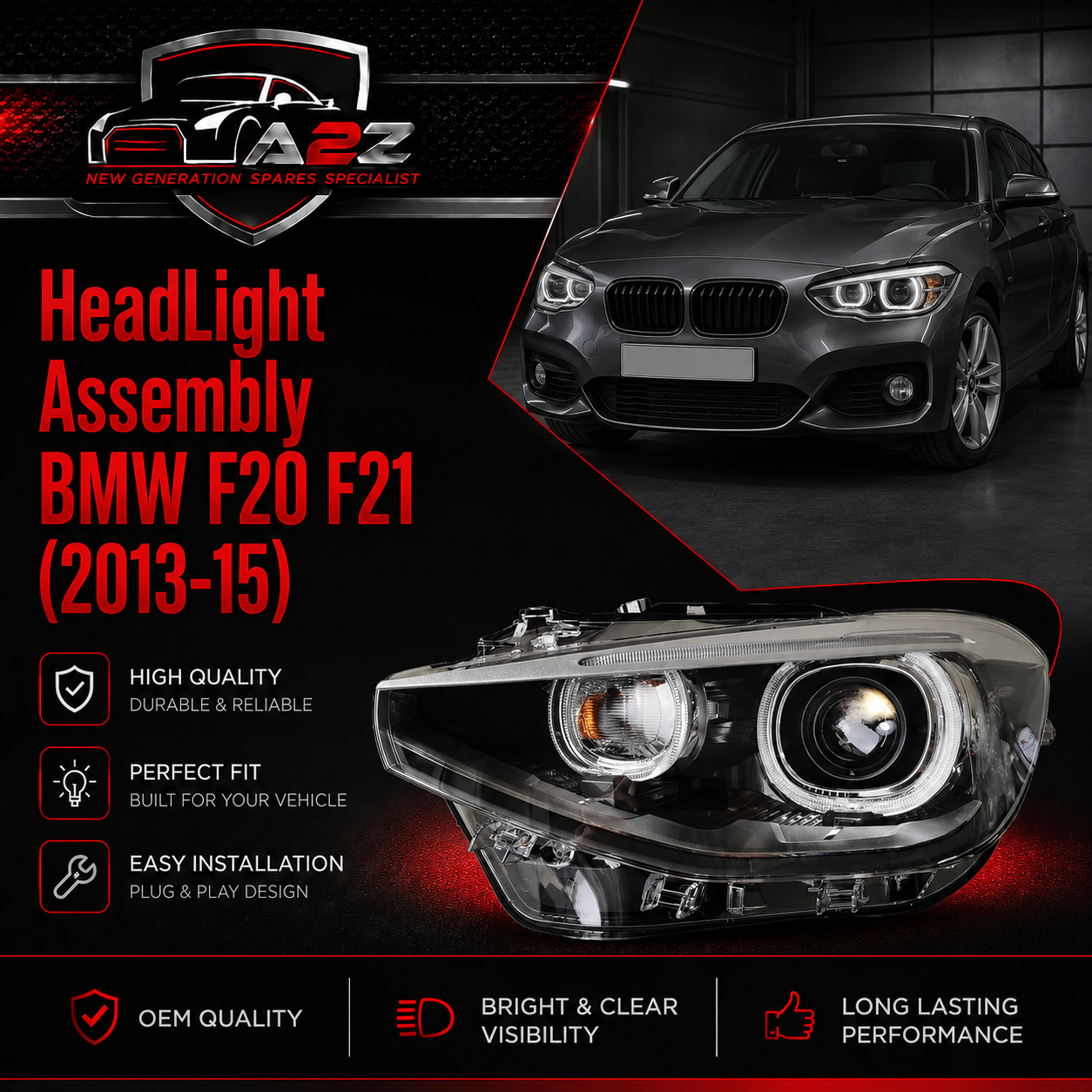 Complete Headlight Set Left 63117296913 & Right 63117296914 Compatible With BMW F20 F21 (2013-15)