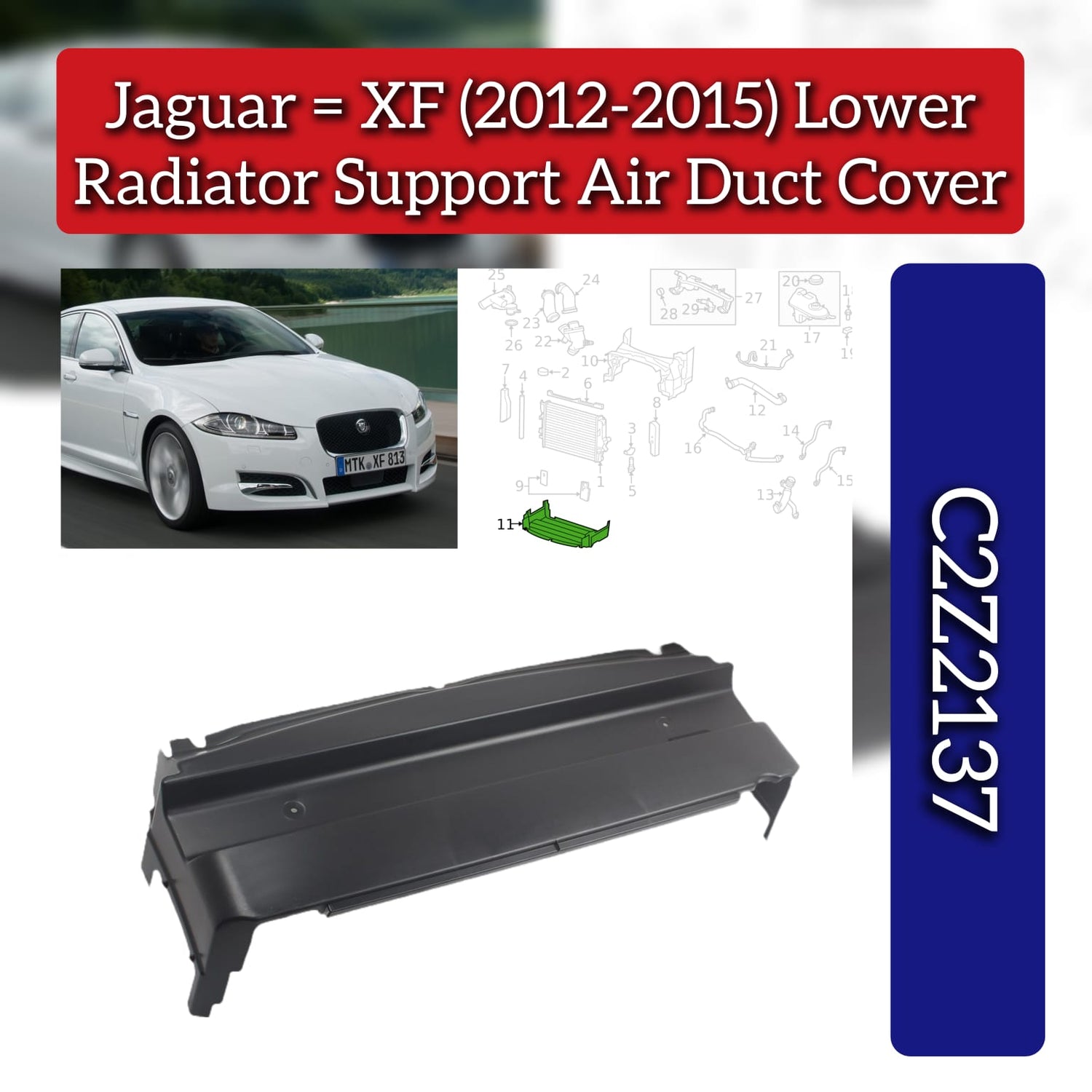 Lower Radiator Support Air Duct Cover C2Z2137 Compatible With Jaguar XF (2012-2015)