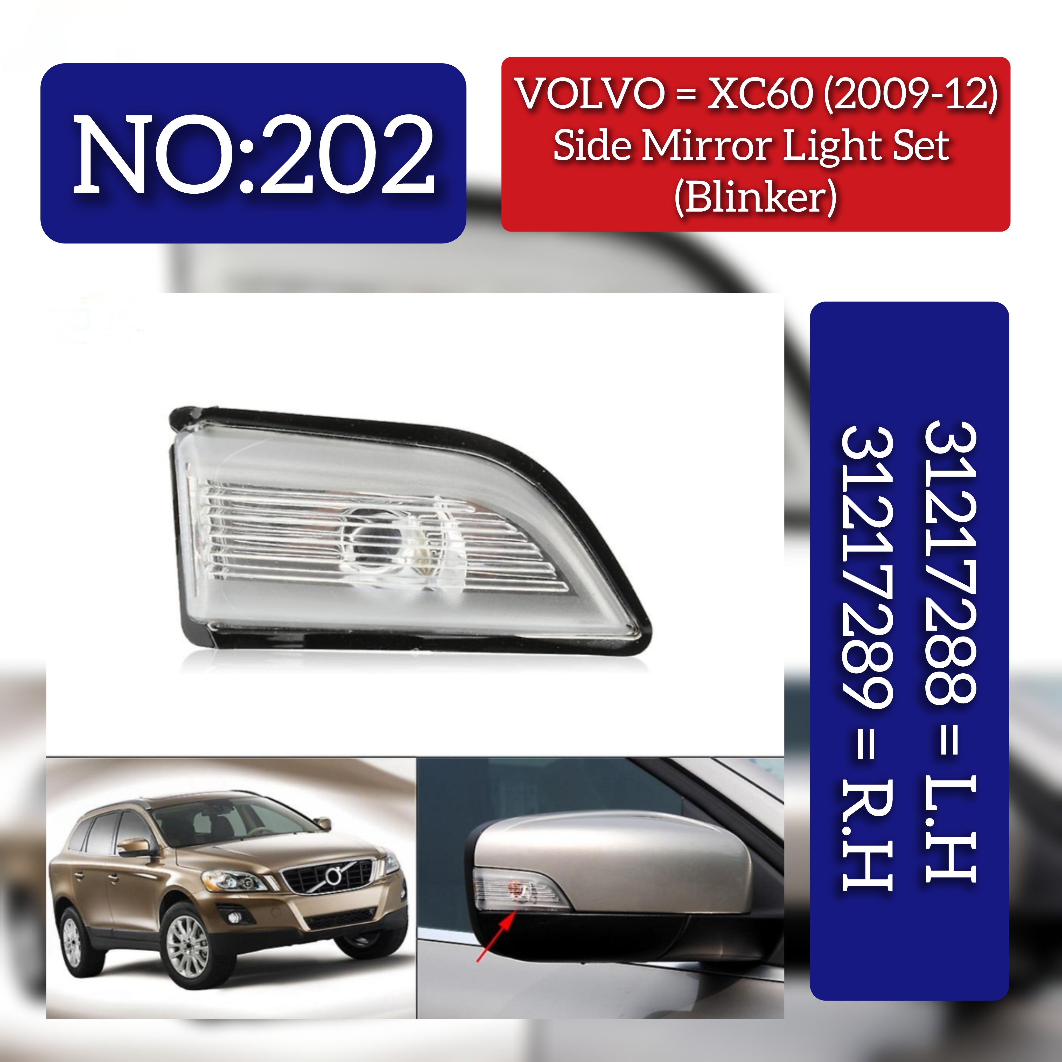 Dynamic Turn Signal LED Mirror Light Left 31217288 & Right 31217289 Compatible with XC60 2009-2012 Tag-MLV-202