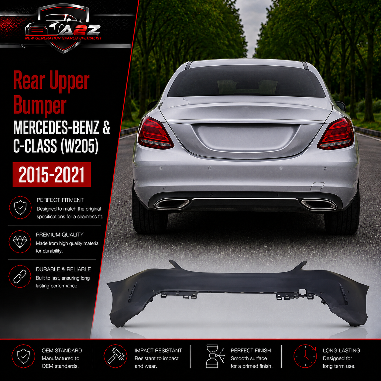 Rear Bumper A2058856038 A20588560389999 Compatible With MERCEDES-BENZ & C-CLASS (W205) Tag No.20