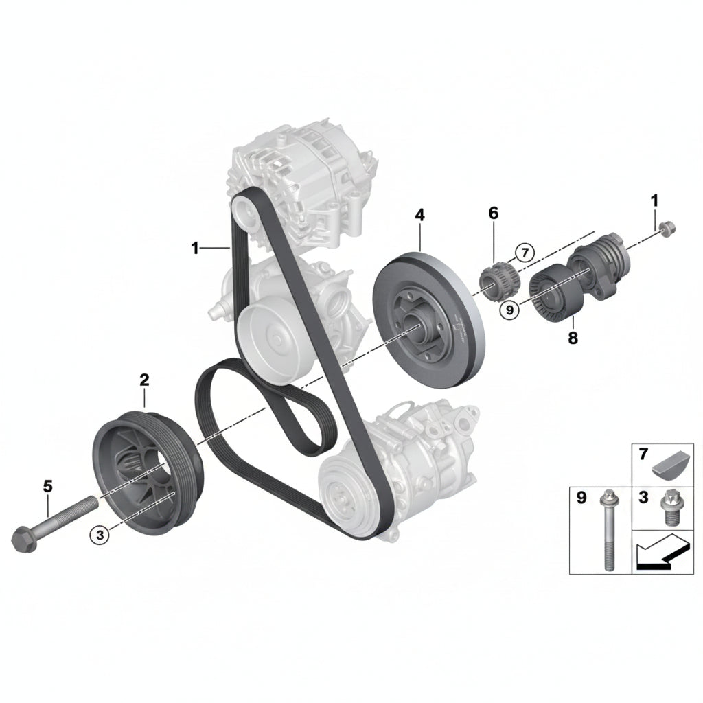 Belt Tensioner With Pulley 11287549873 V204194 Compatible with BMW 3 Series (E90) & 3 Series (F30, F80) & 3 Gran Turismo (F34) &  5 Series (F10) & 7 Series (F01, F02, F03, F04) &X1 (E84) & X3 (F25) & X5 (F15, F85) Tag no : 14