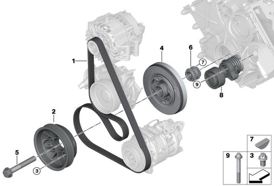 Belt Tensioner With Pulley 11287549873 V204194 Compatible with BMW 3 Series (E90) & 3 Series (F30, F80) & 3 Gran Turismo (F34) &  5 Series (F10) & 7 Series (F01, F02, F03, F04) &X1 (E84) & X3 (F25) & X5 (F15, F85) Tag no : 14