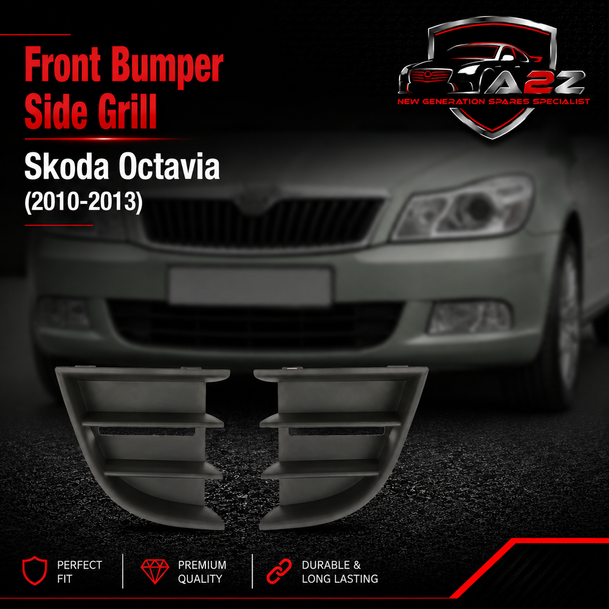 Front Bumper Side Grill Set Left 1Z0853665C & Right 1Z0853666C Compatible With Skoda Octavia (2010-2013) Tag No.512