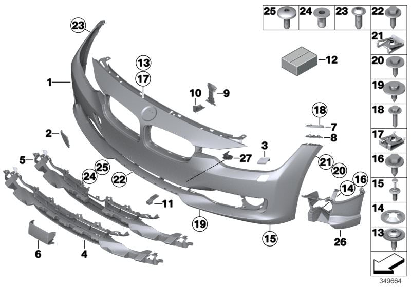 Front Middle Bumper Lower Center Mesh Bezel Grille 51117263478 Compatible With BMW 3 Series F30 Tag-BG-57