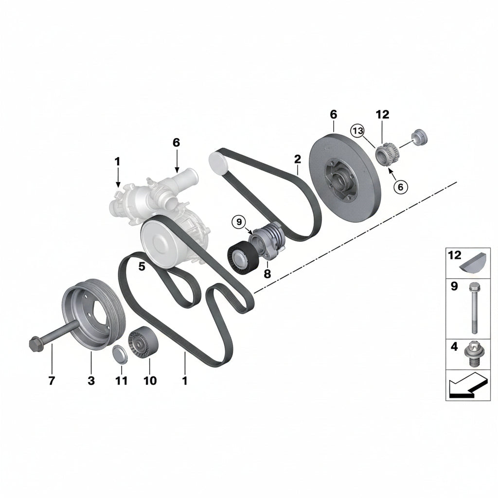 Belt Idler Pulley 11287545297 Compatible with BMW 7 Series (E65, E66, E67) & X5 (E70) Tag no : 1