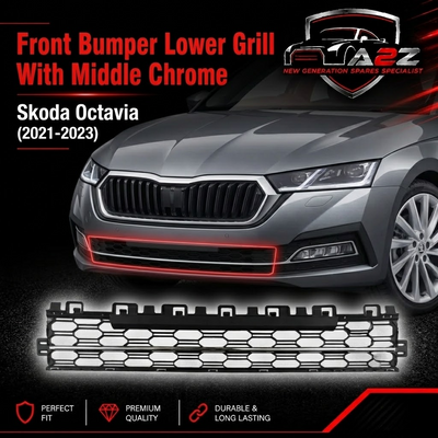 Front Bumper Lower Grill With Middle Chrome 5E3853677A 5E3853551 Compatible With Skoda Octavia (2021-2023) Tag No.503