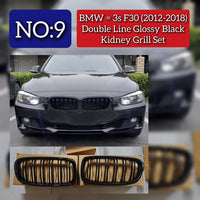 Double Line Glossy Black Kidney Grill Set Compatible With BMW 3s F30 (20012-2018) Tag No.09
