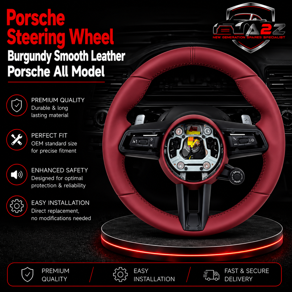 Burgundy Smooth Leather Steering Wheel Compatible With Porsche All Models