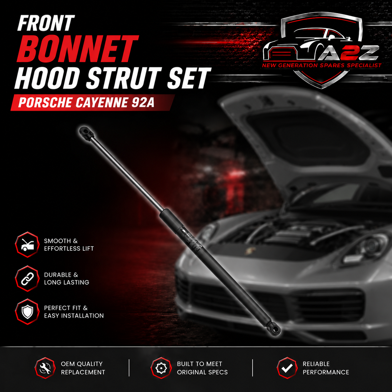 Front Bonnet Hood Strut 95851135900 7P5823359 Compatible With PORSCHE CAYENNE (92A)
