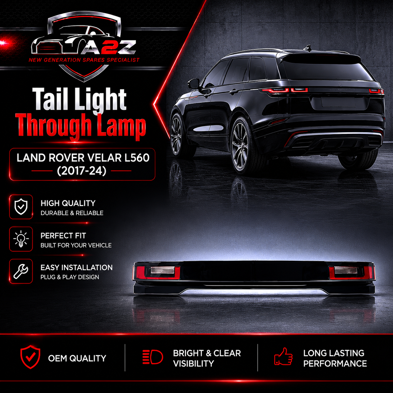 Tail Light Through Lamp LR093450 Compatible With Land Rover Velar L560 (2017-24)